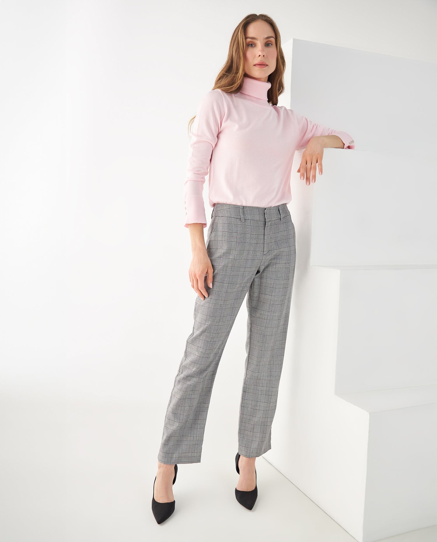 Pantalón con diseño a cuadros para mujer - Negro
