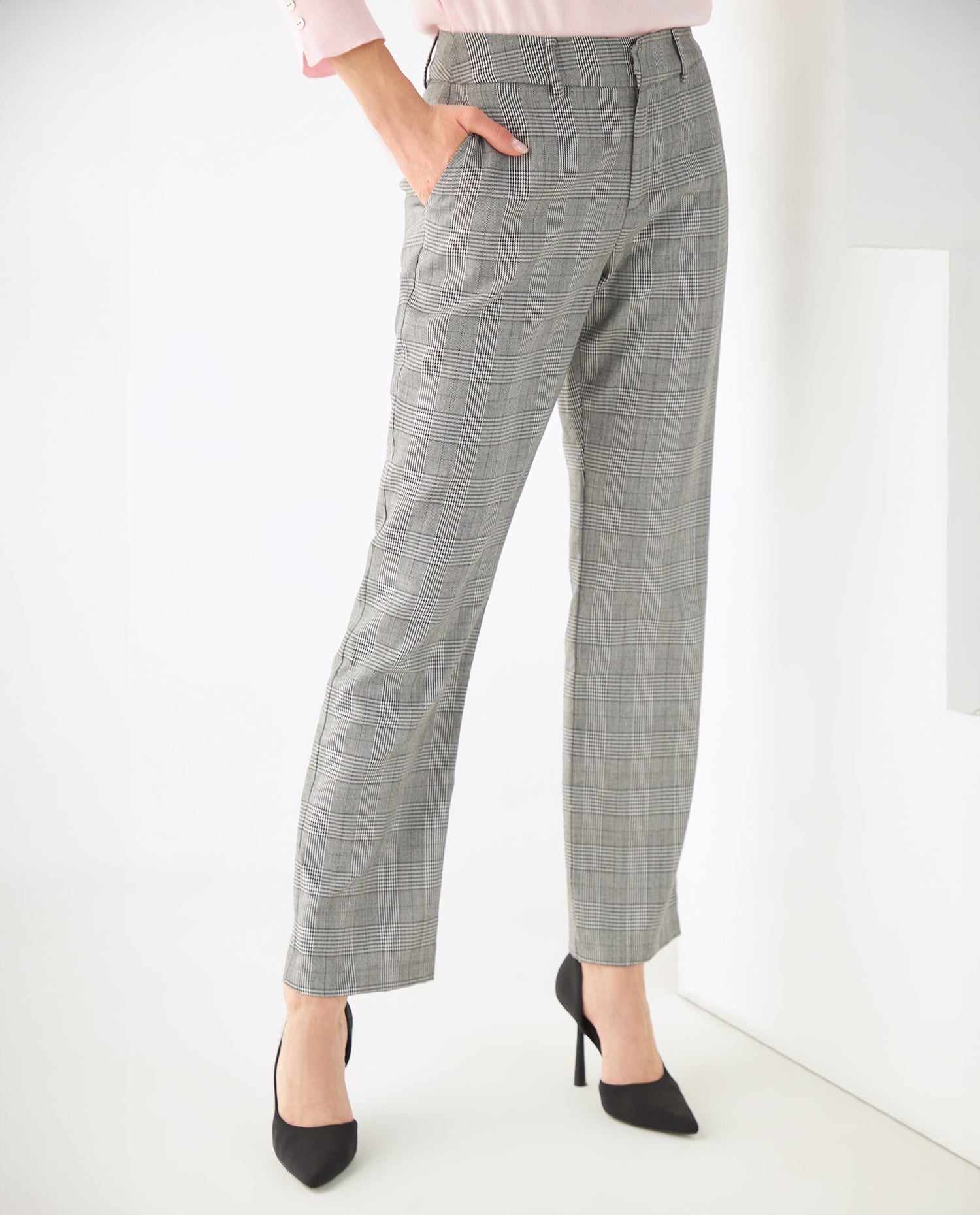 Pantalón con diseño a cuadros para mujer - Negro