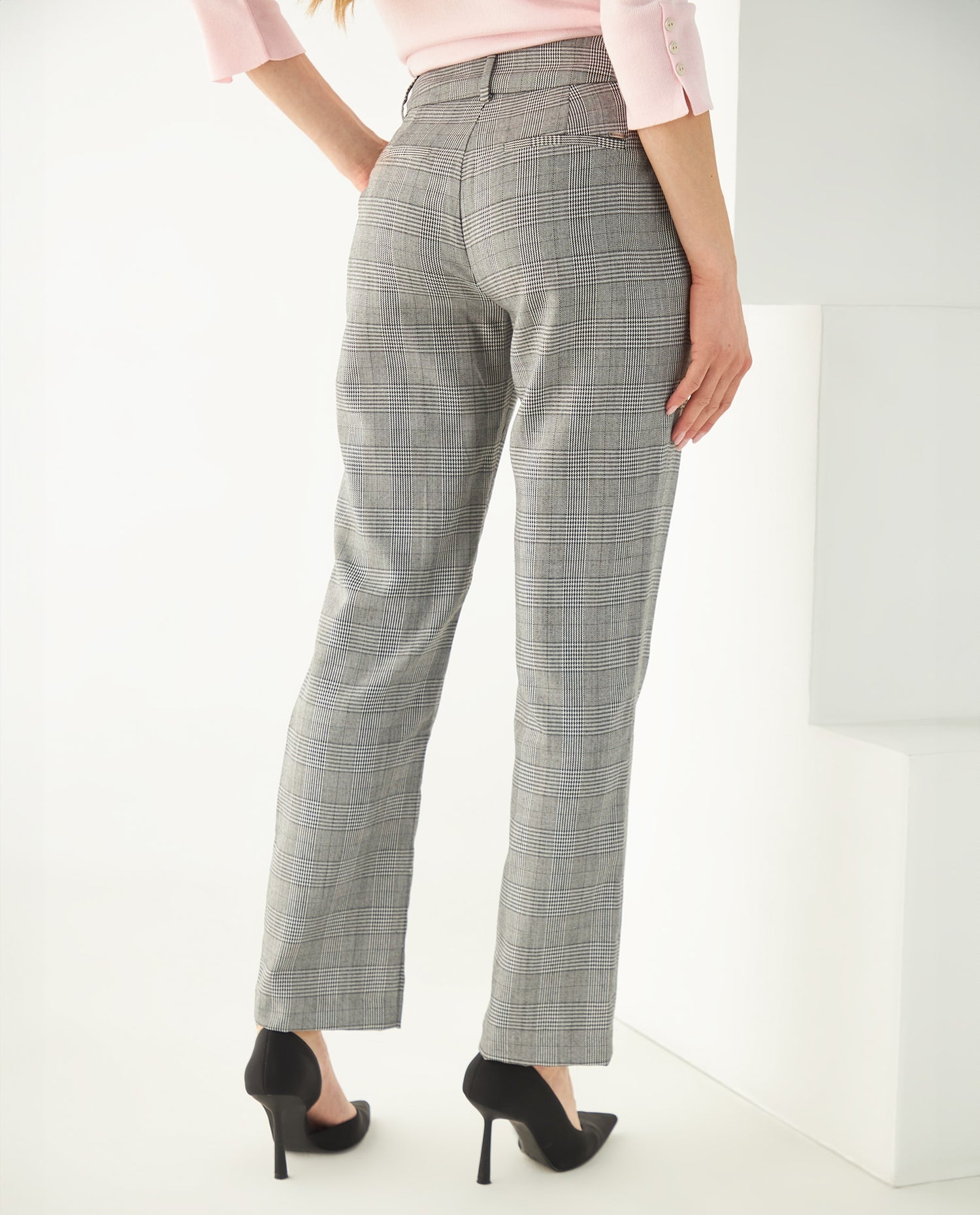 Pantalón con diseño a cuadros para mujer - Negro