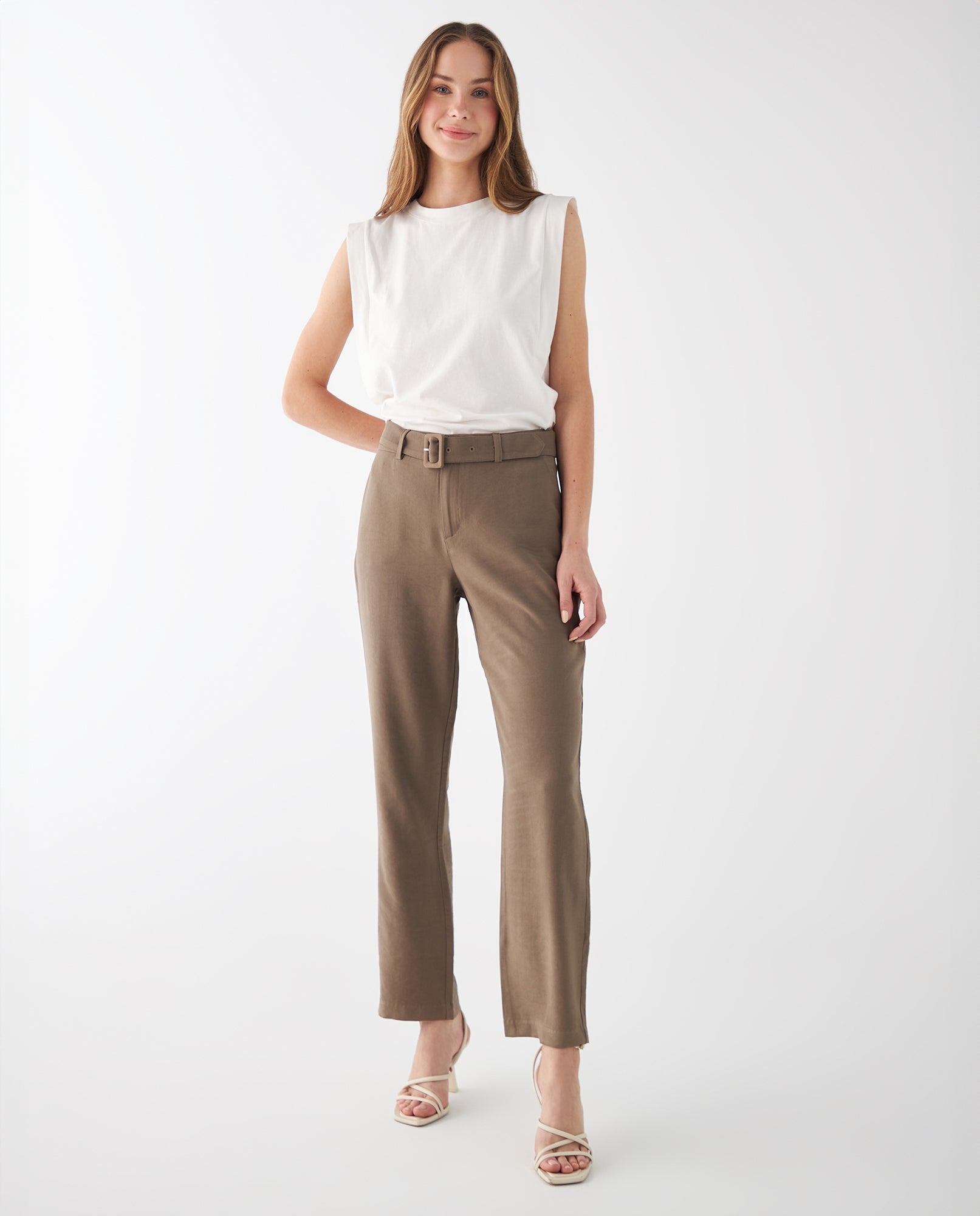 Pantalón elegante con cinturón para mujer - Verde 34_432F014_VER190516_0