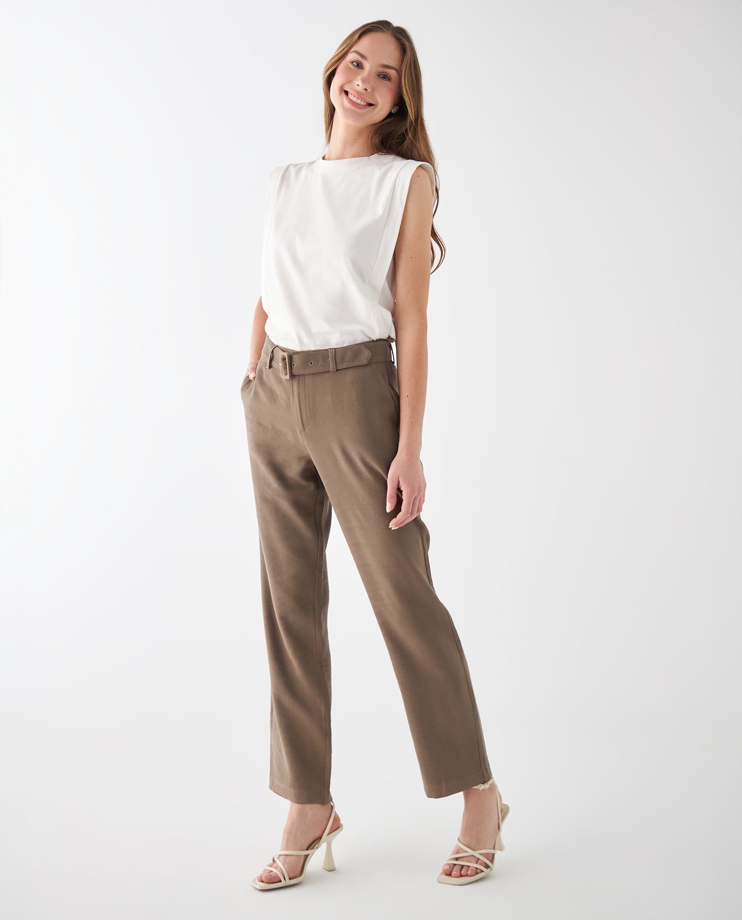 Pantalón elegante con cinturón para mujer - Verde