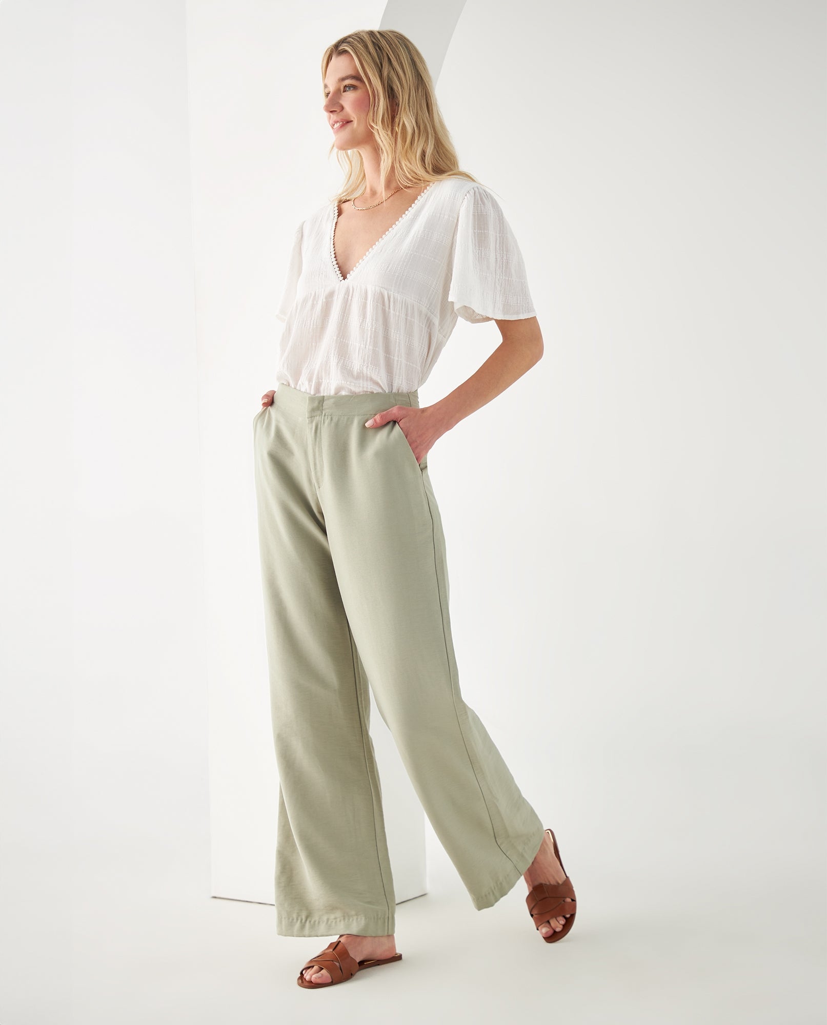 Pantalón elegante para mujer - Verde 34_432F015_VER180426_0
