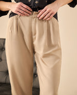 Pantalón de tela fluida para mujer - Beige