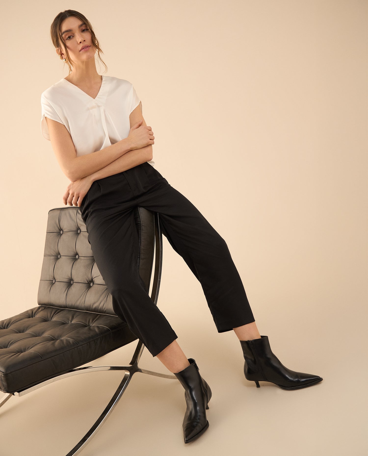 Pantalón de tela fluida para mujer - Negro