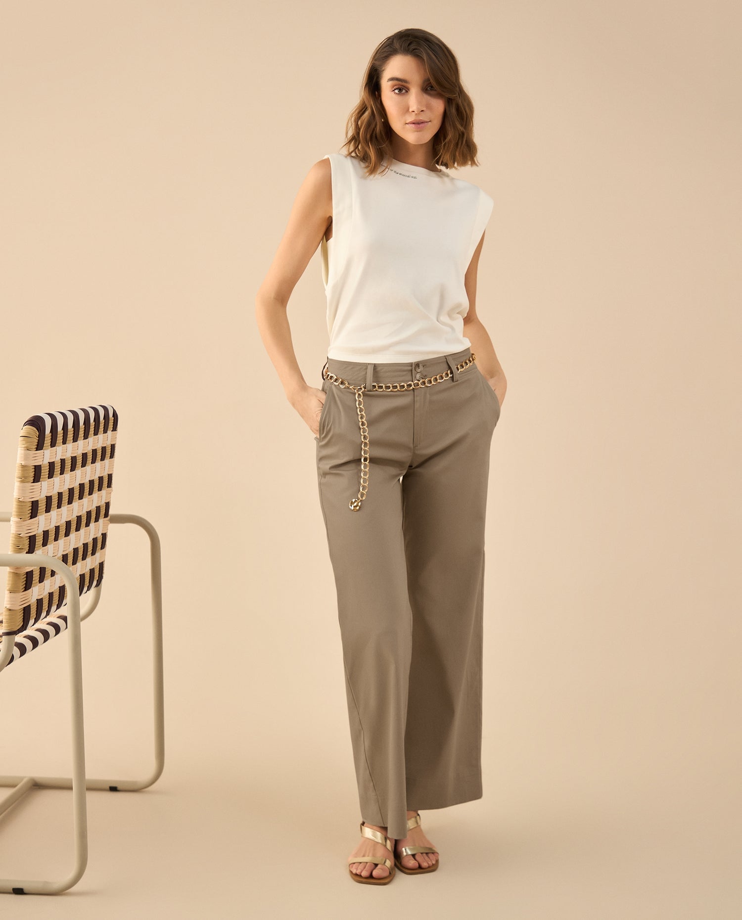 Pantalón elegante bota recta para mujer - Café
