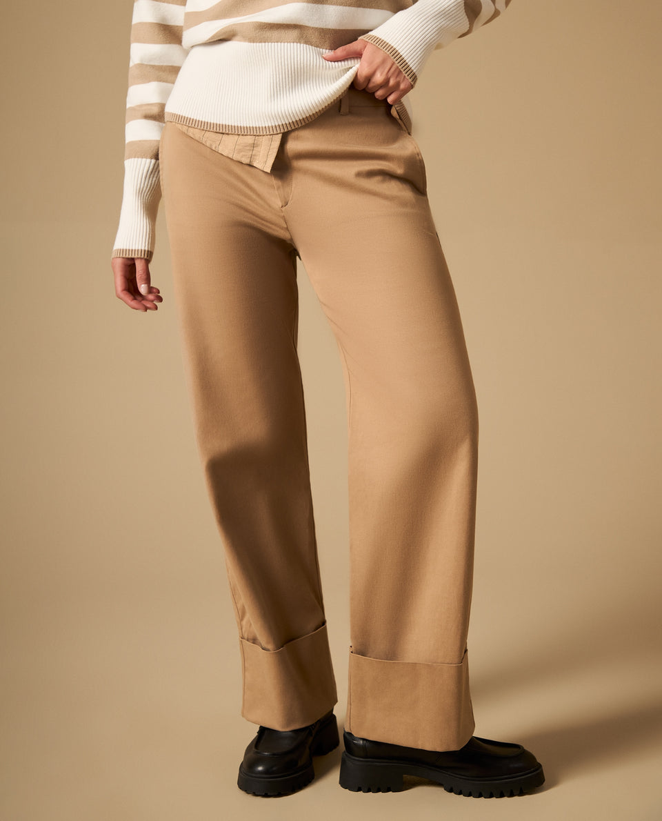 Pantalón straight con ruedo doblado - Café 34_432H001_CAF171320_3