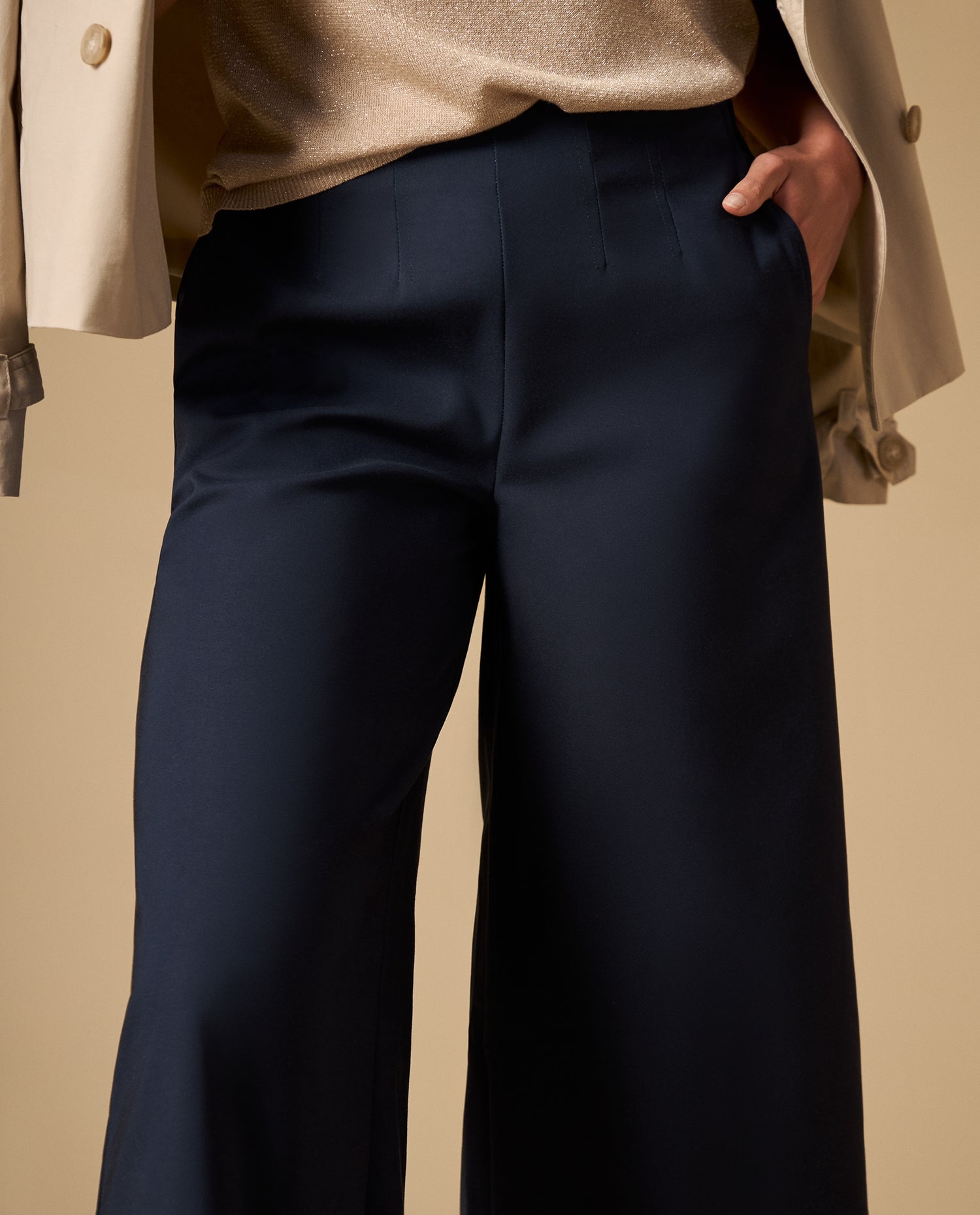 Pantalón culotte con pliegues frontales - Azul