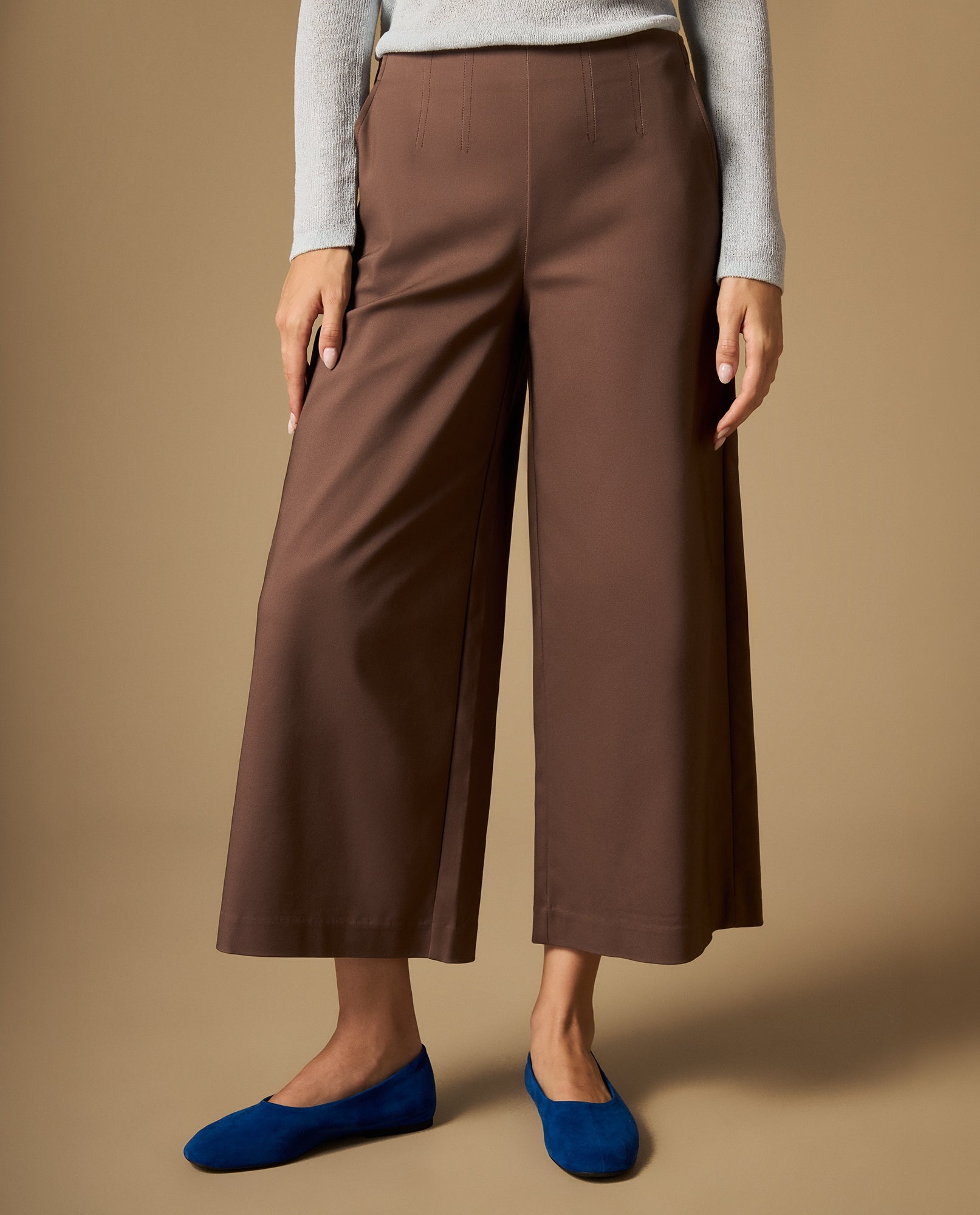 Pantalón culotte con pliegues frontales - Café 34_432H003_CAF181312_0