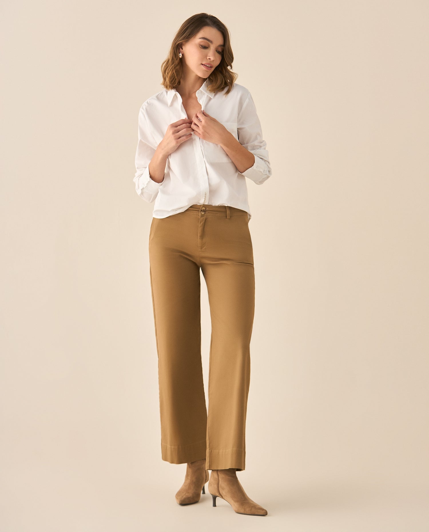 Pantalón clásico recto para mujer - Café