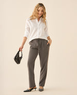 Pantalón de tela con elasticidad para mujer - Gris