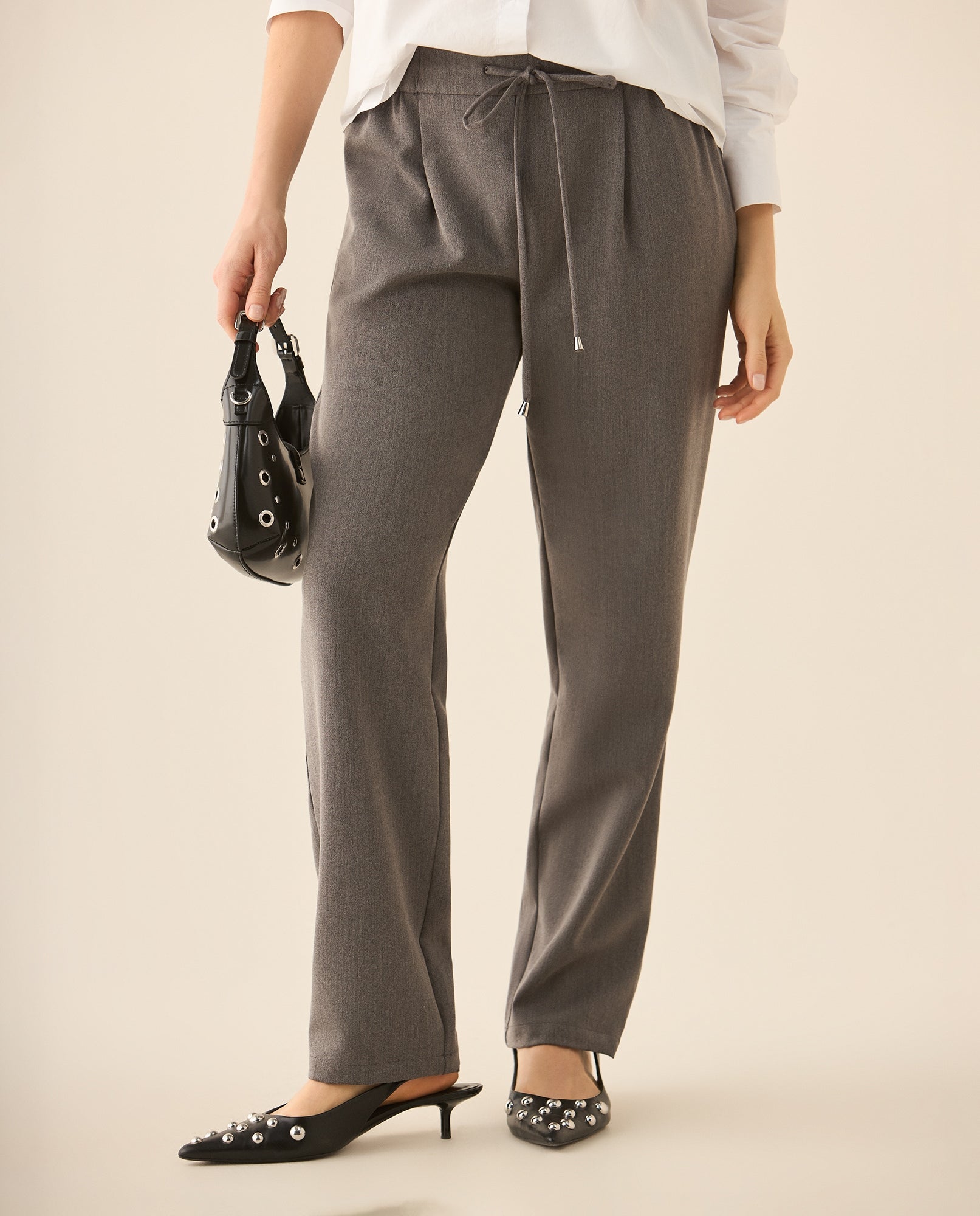Pantalón de tela con elasticidad para mujer - Gris 34_433G010_GRI144503_3