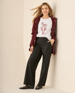 Pantalón bota recta tipo cuero para mujer - Negro