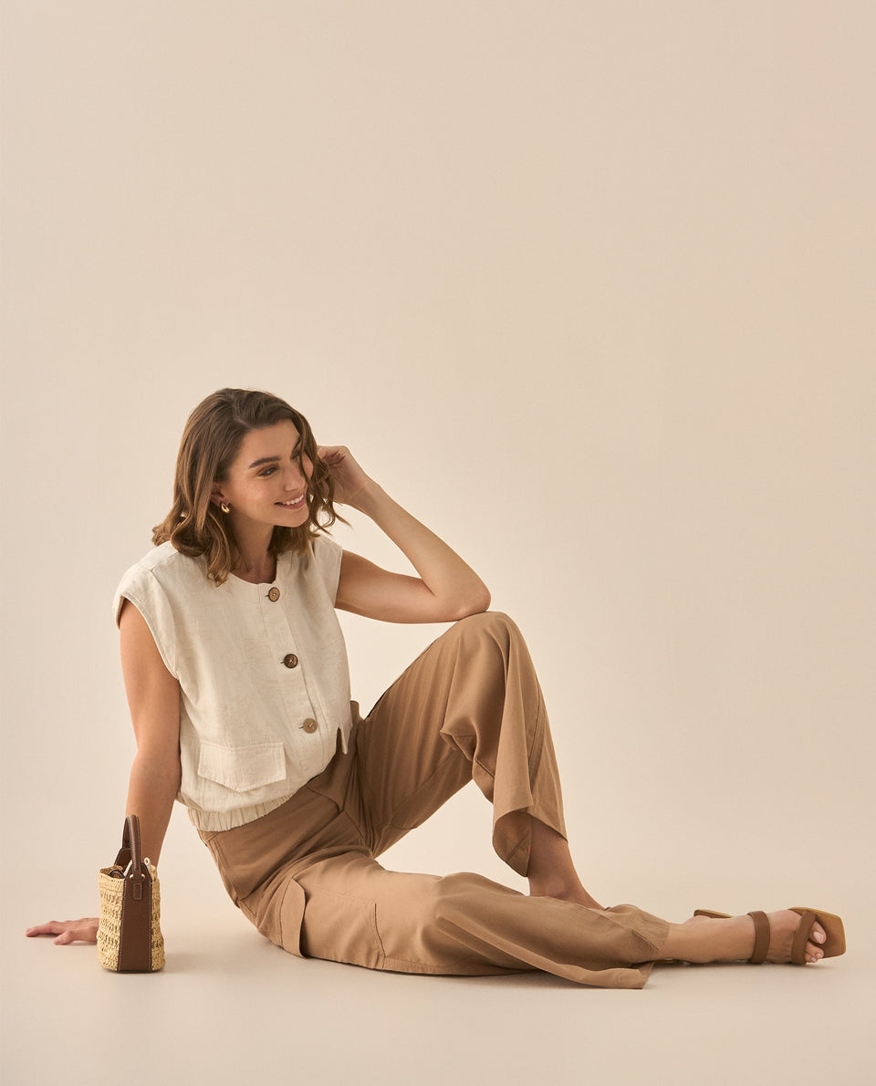 Pantalón clásico de silueta amplia para mujer  - Café 34_433G013_CAF171319_7