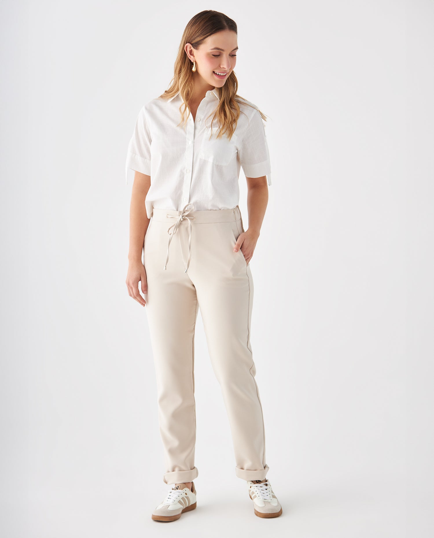 Pantalón con ruedo con guardapolvo para mujer - Gris