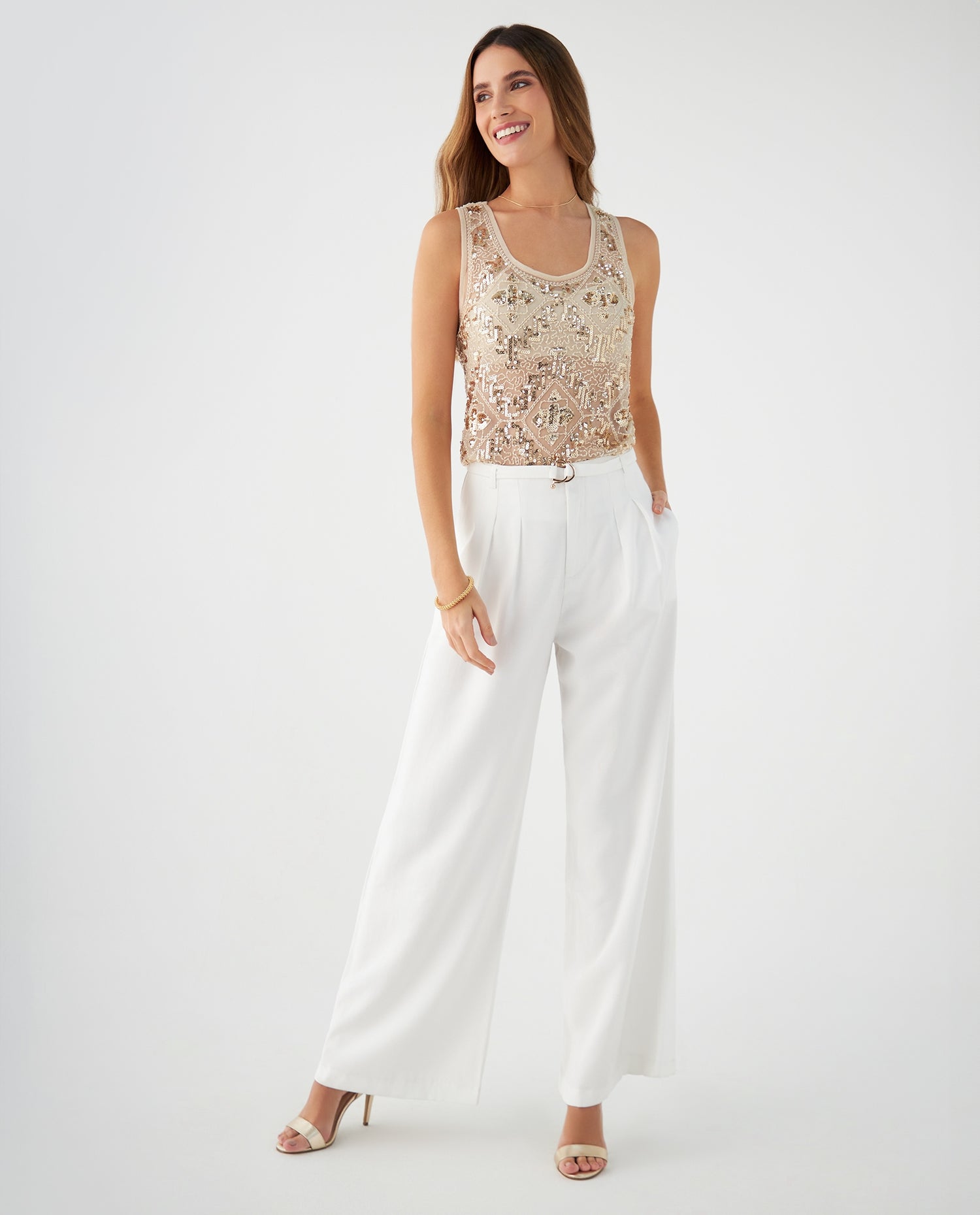Pantalón con cinturón ajustable para mujer - Crudo