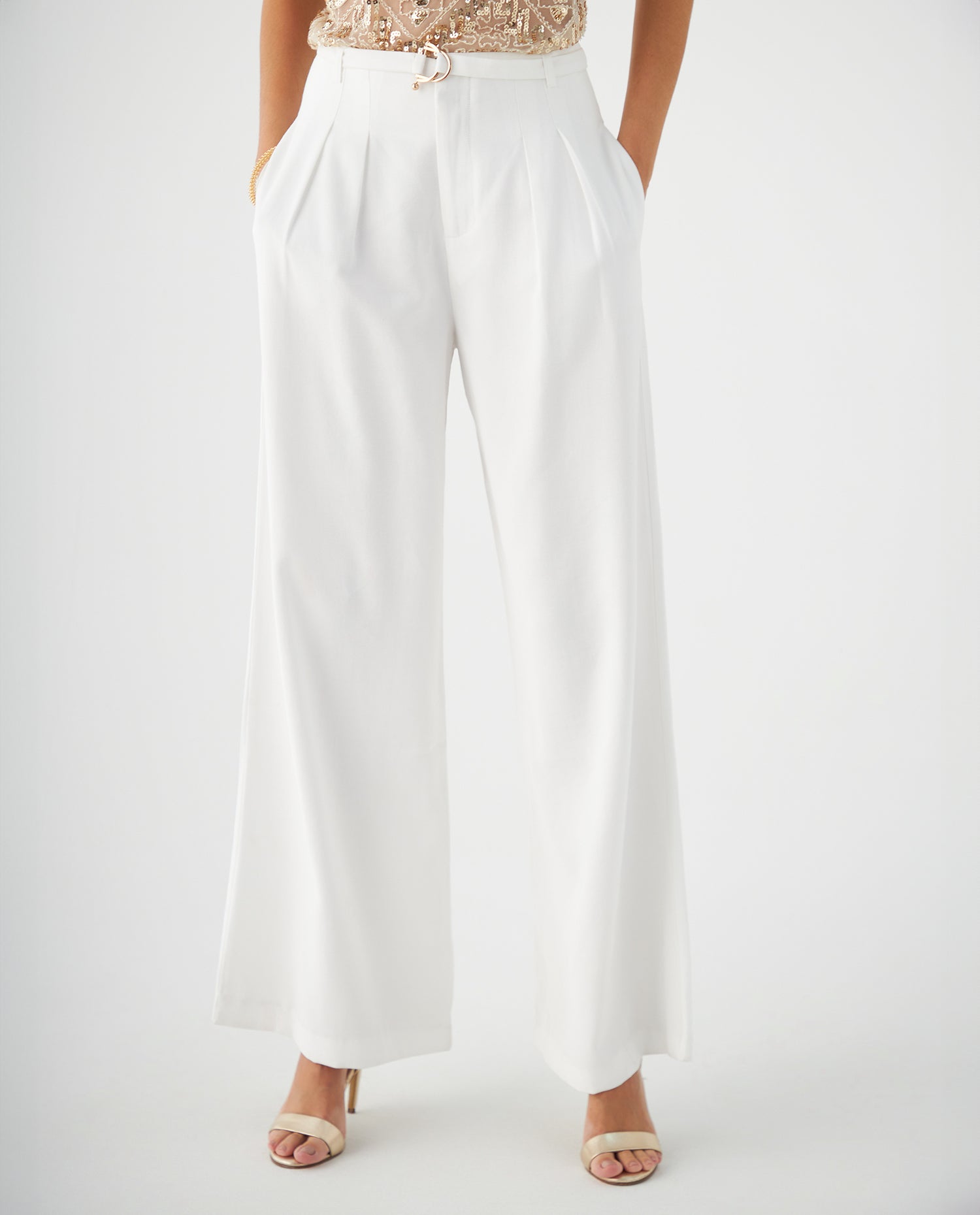 Pantalón con cinturón ajustable para mujer - Crudo