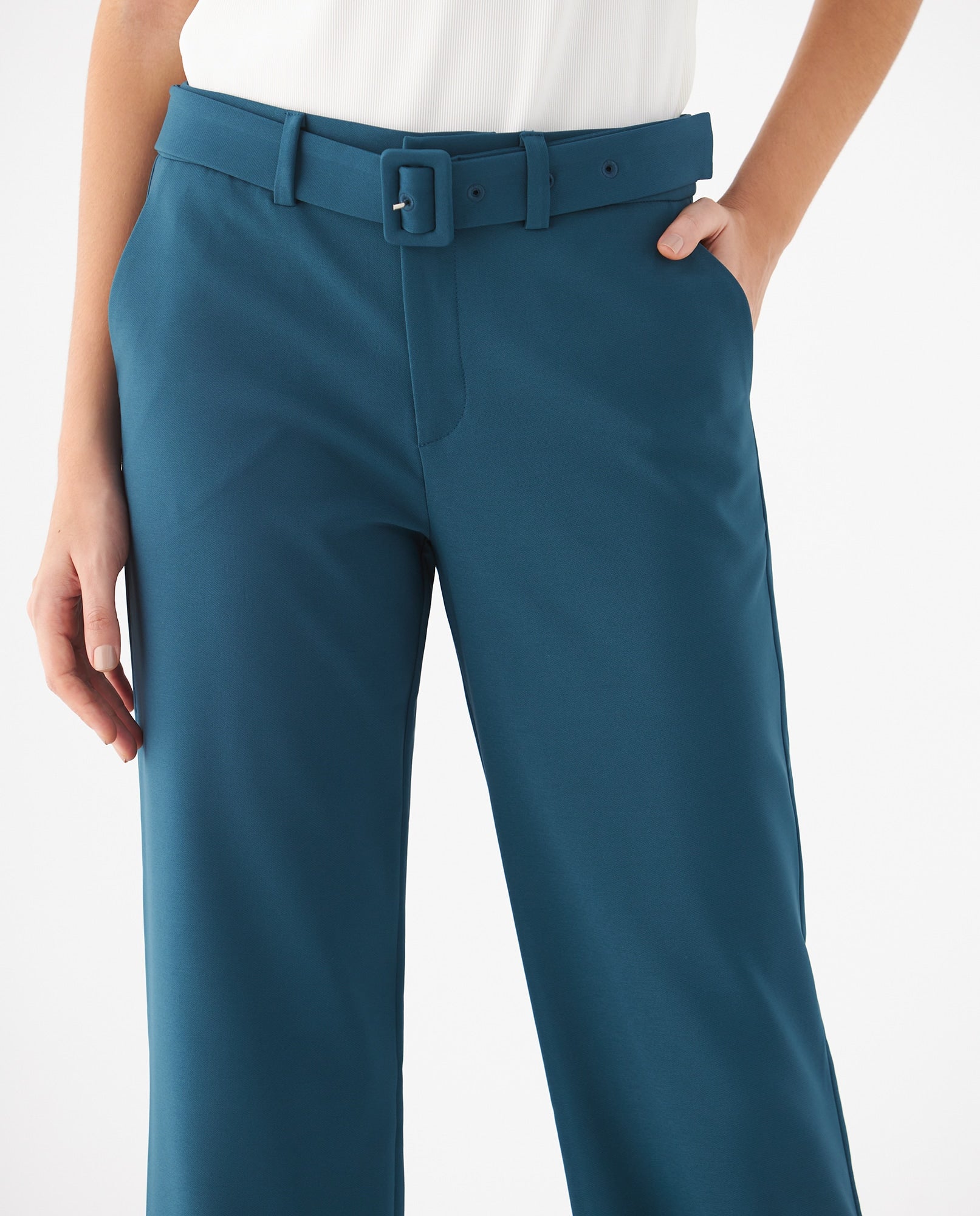 Pantalón recto para mujer - Verde 34_439F017_VER194914_5