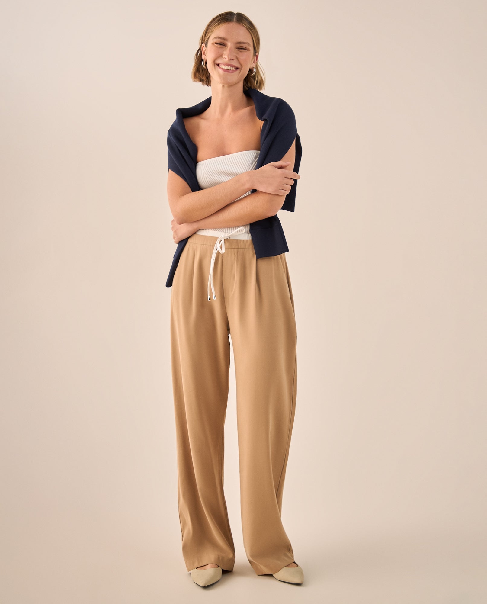 Pantalón Wide Leg Café con Cordón Ajustable - Cafe 34_439G011_CAF171038_0