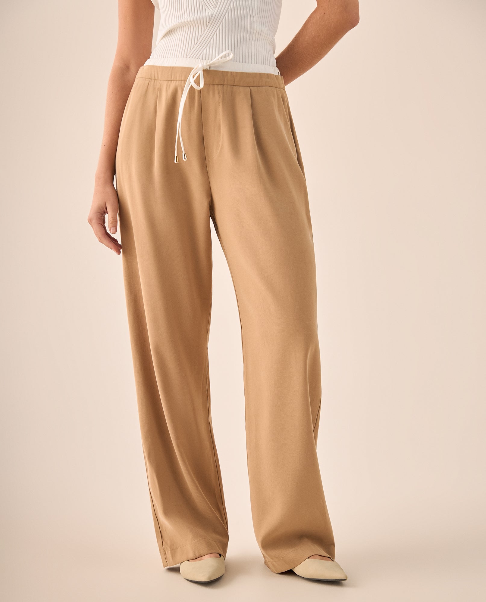 Pantalón Wide Leg Café con Cordón Ajustable - Cafe 34_439G011_CAF171038_3
