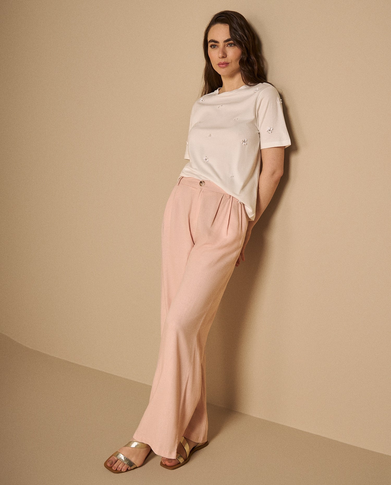 Pantalón Wide Leg Rosa con Pliegues Frontales - Rosa