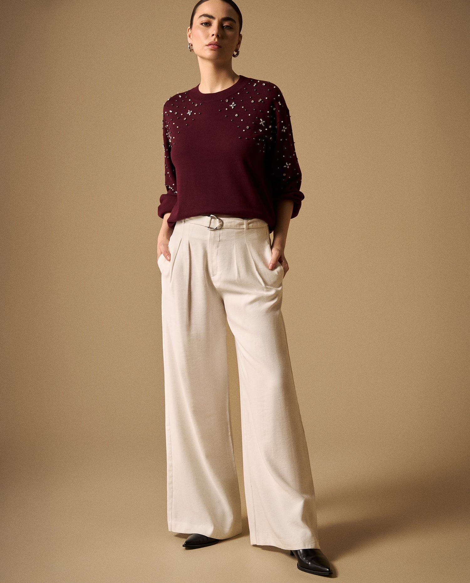 Pantalón Wide Leg con Cinturón - Blanco
