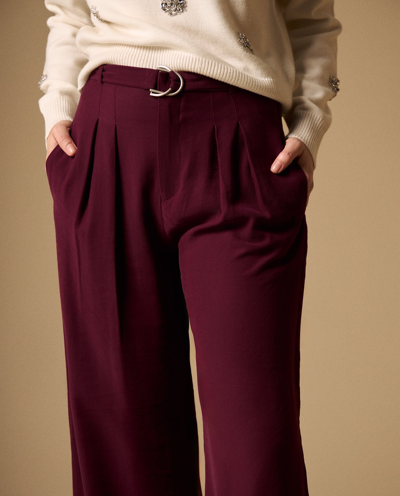 Pantalón Wide Leg con Cinturón - Rojo 34_439G018_ROJ191726_4