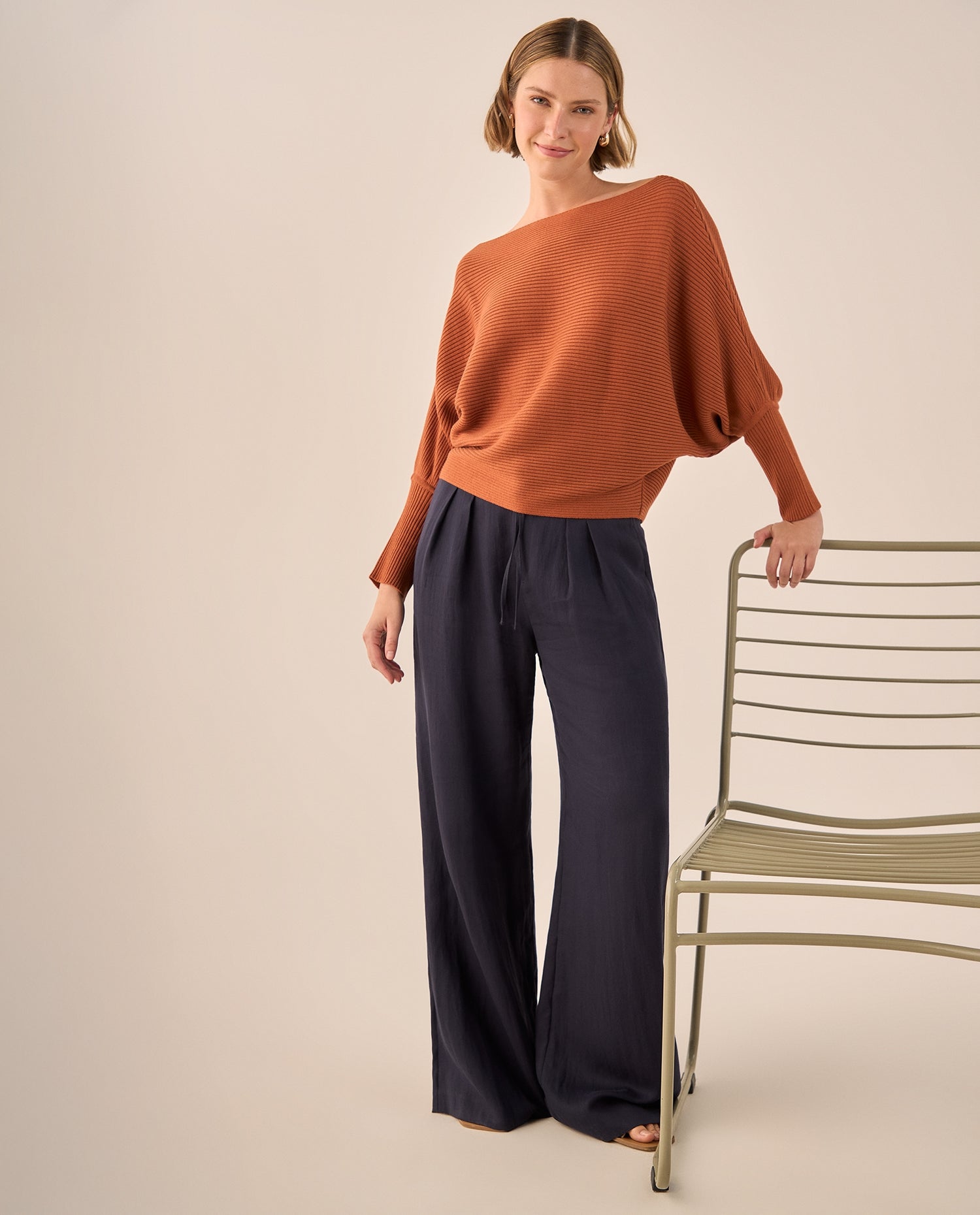 Pantalón Wide Leg Azul Marino Fluido - Azul