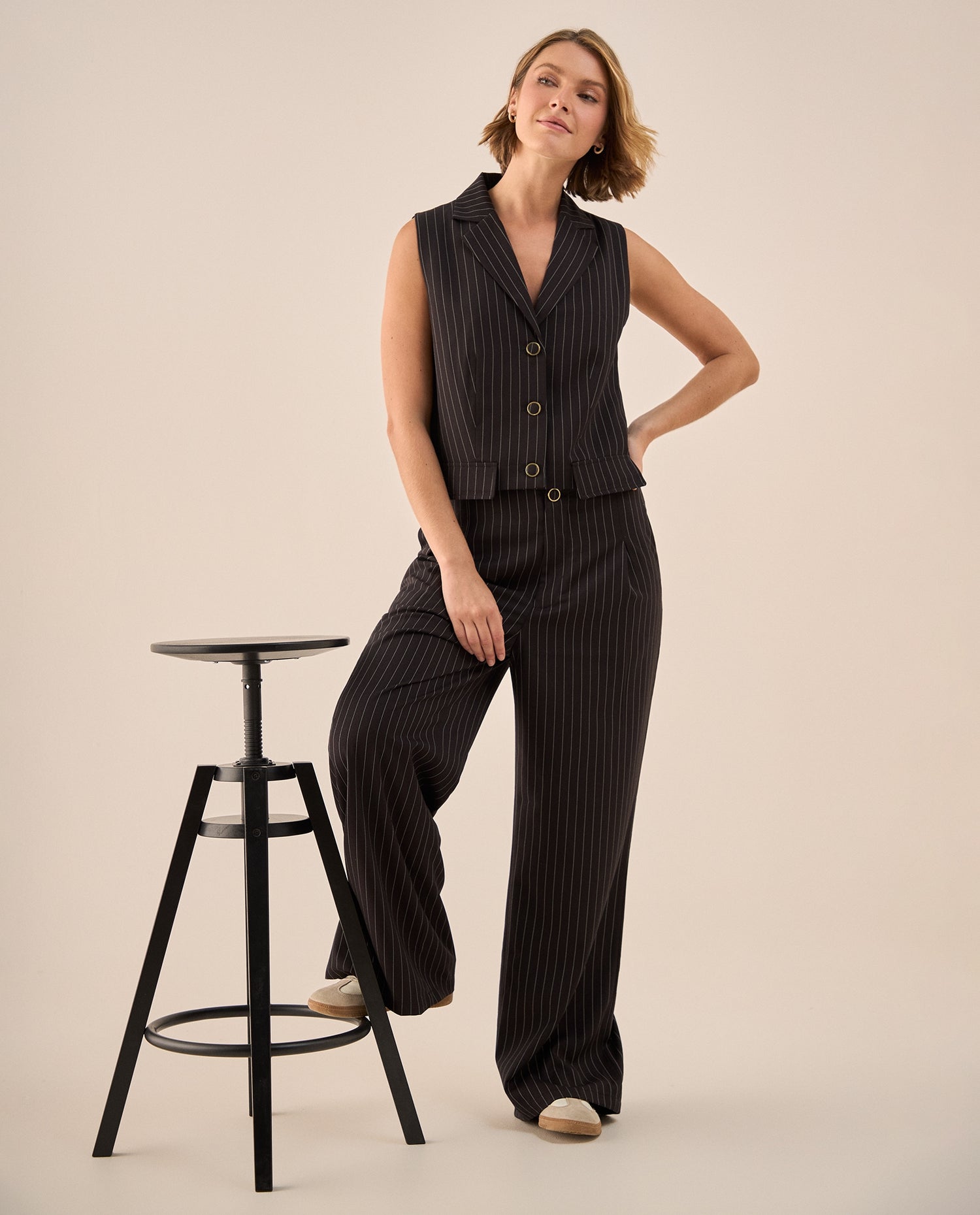 Pantalón Palazzo Negro Rayas Diplomáticas - Negro