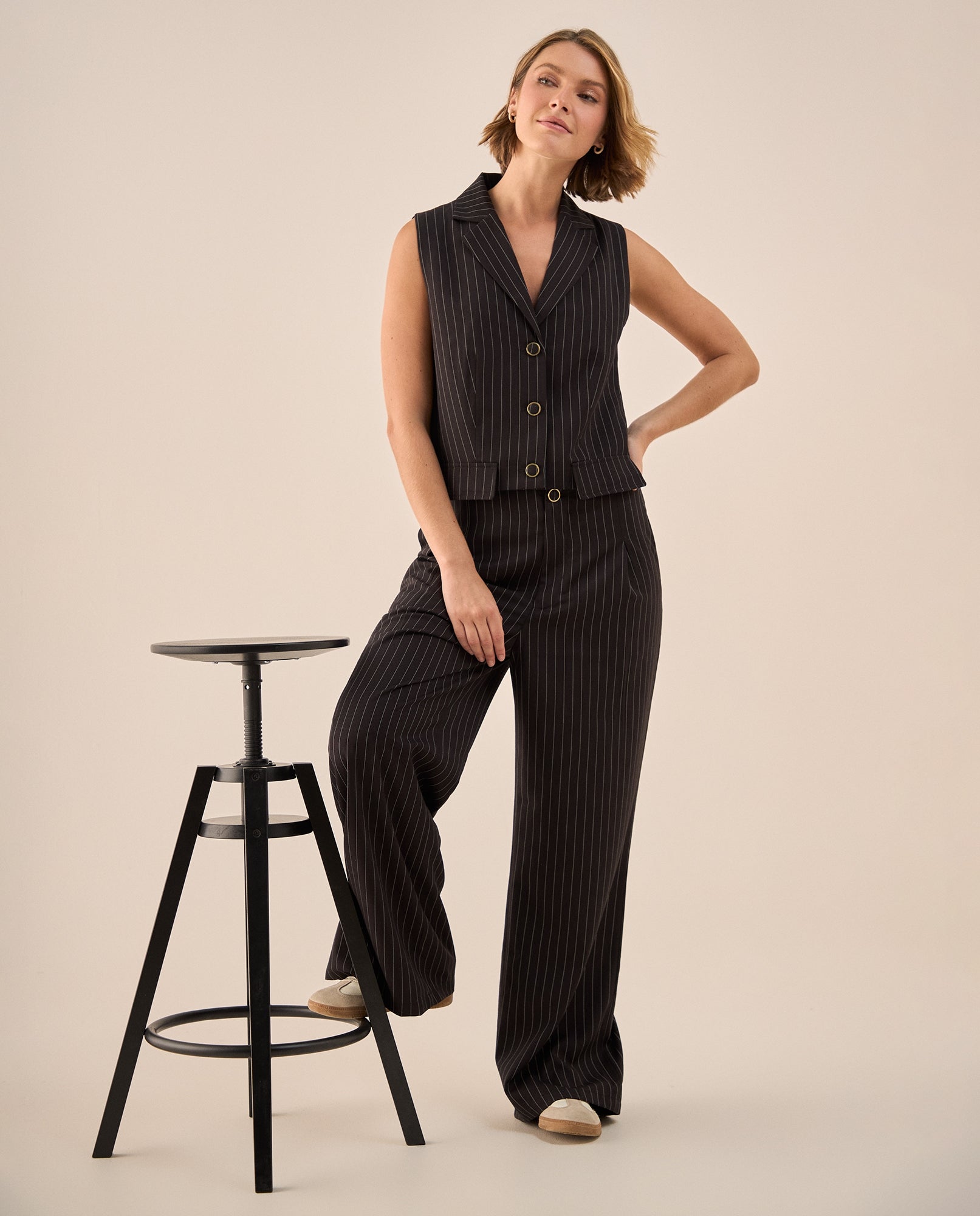 Pantalón Palazzo Negro Rayas Diplomáticas - Negro 34_439G222_NEG194218_0