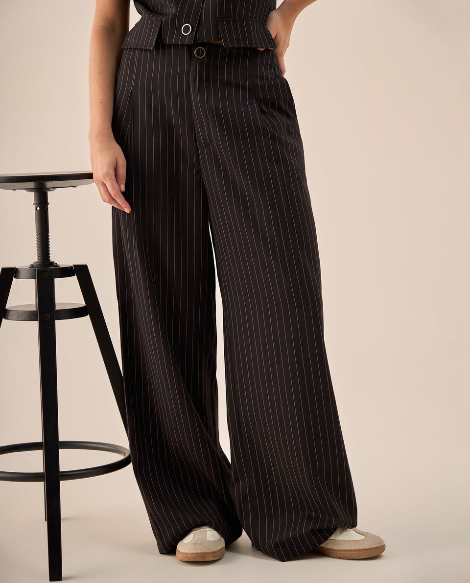Pantalón Palazzo Negro Rayas Diplomáticas - Negro 34_439G222_NEG194218_3