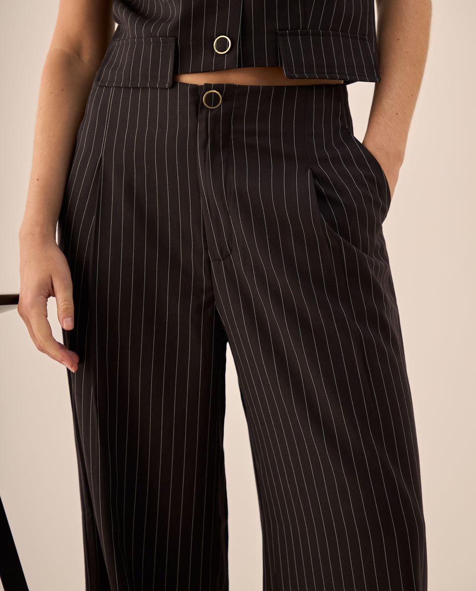 Pantalón Palazzo Negro Rayas Diplomáticas - Negro 34_439G222_NEG194218_4