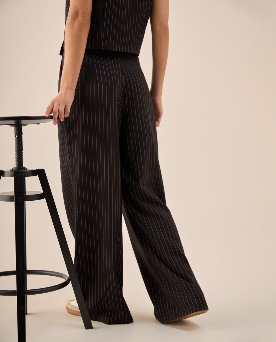 Pantalón Palazzo Negro Rayas Diplomáticas - Negro 34_439G222_NEG194218_5