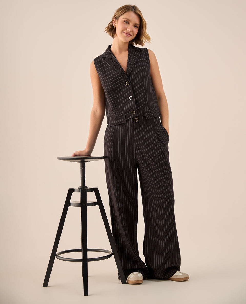 Pantalón Palazzo Negro Rayas Diplomáticas - Negro 34_439G222_NEG194218_7