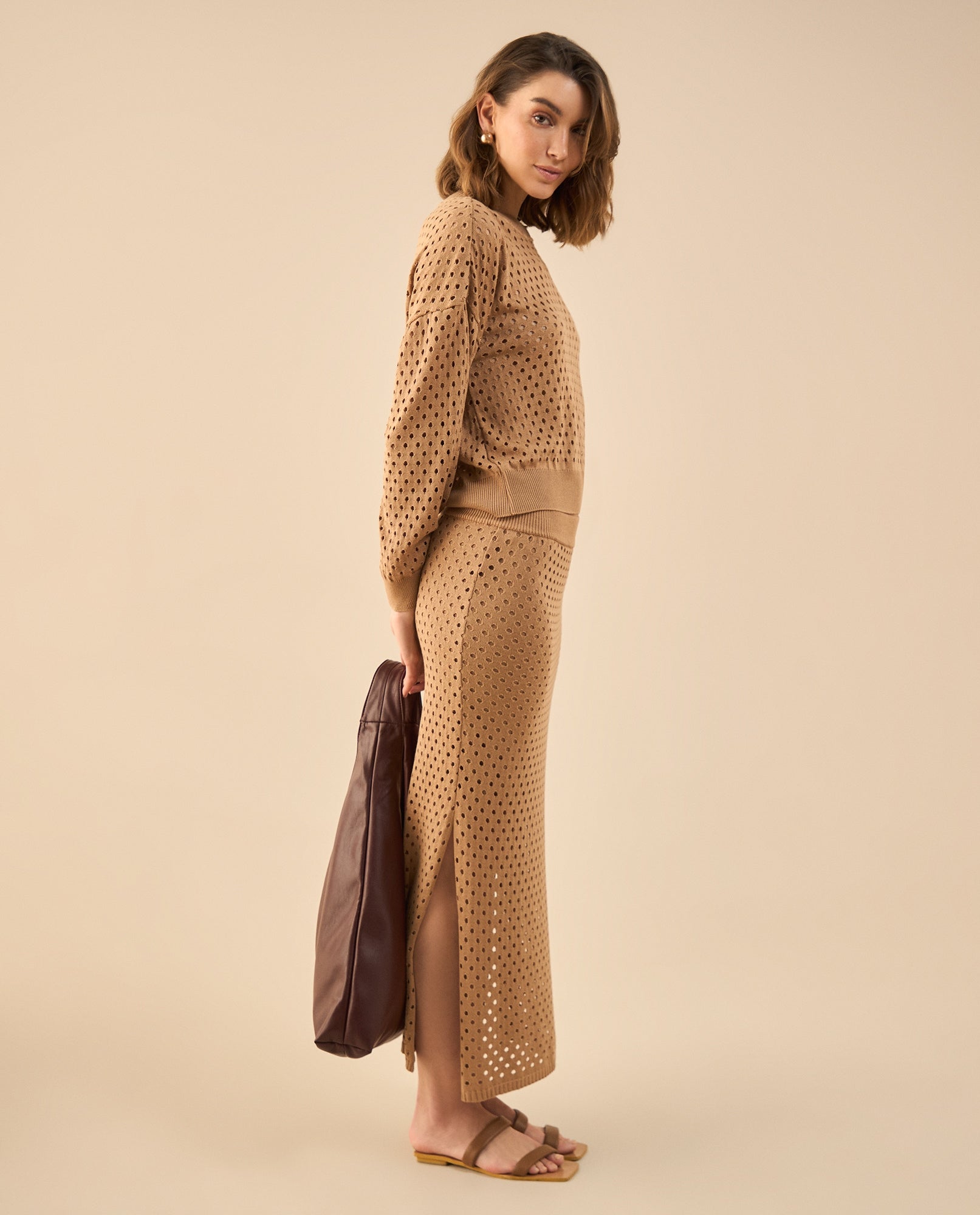 Falda larga ajustada para mujer - Café 34_442G100_CAF171009_0