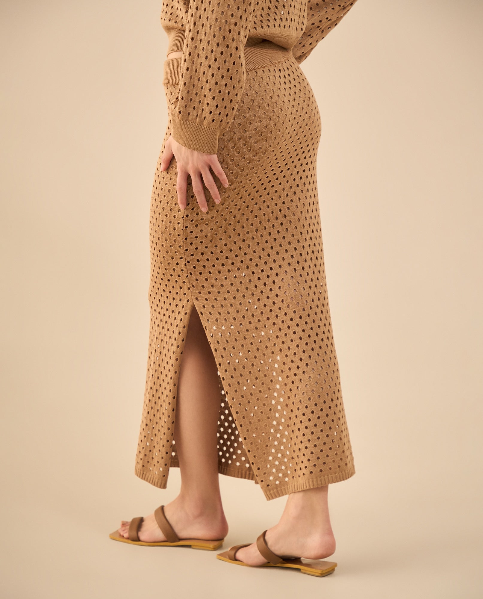 Falda larga ajustada para mujer - Café 34_442G100_CAF171009_4