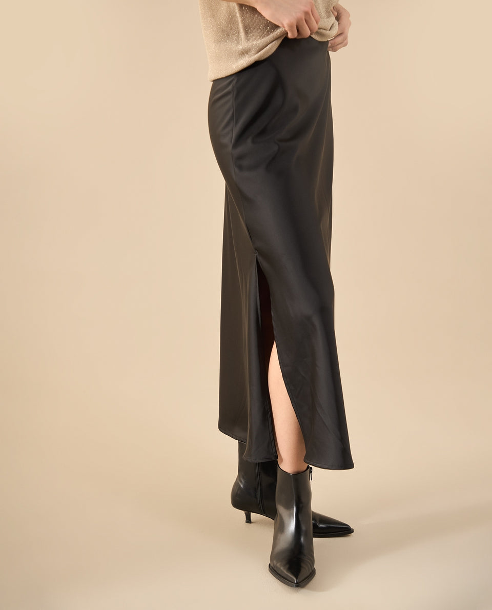 Falda larga en satín para mujer - Negro 34_442G101_NEG190303_3