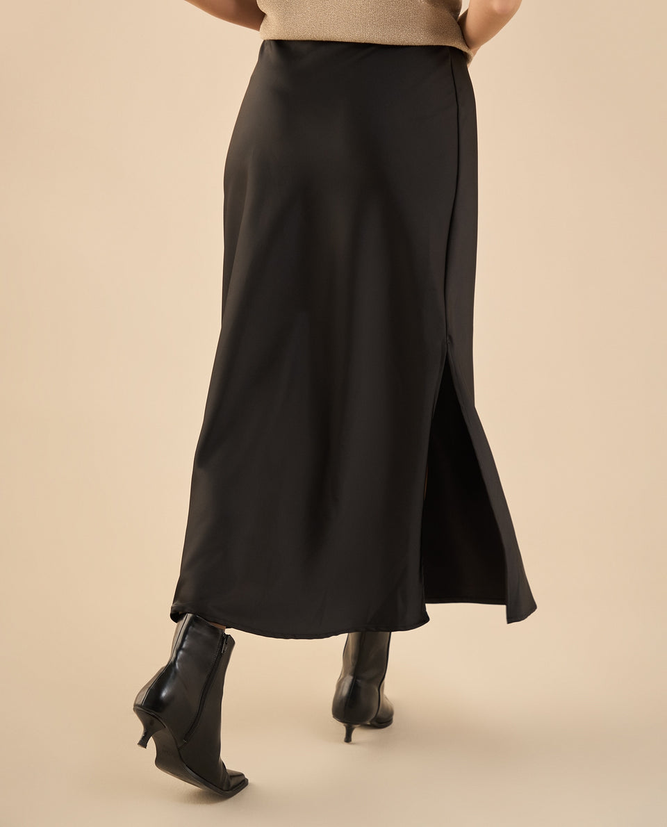 Falda larga en satín para mujer - Negro 34_442G101_NEG190303_4