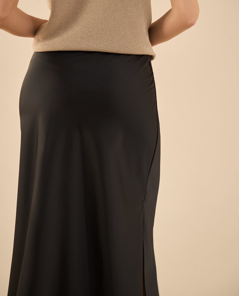 Falda larga en satín para mujer - Negro 34_442G101_NEG190303_5