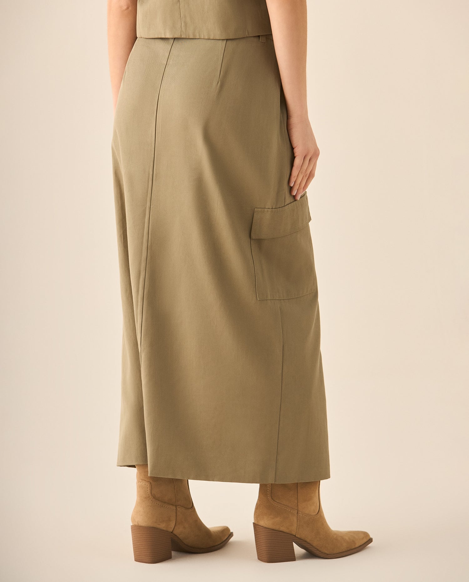 Falda larga con bolsillos tipo cargo para mujer  - Verde