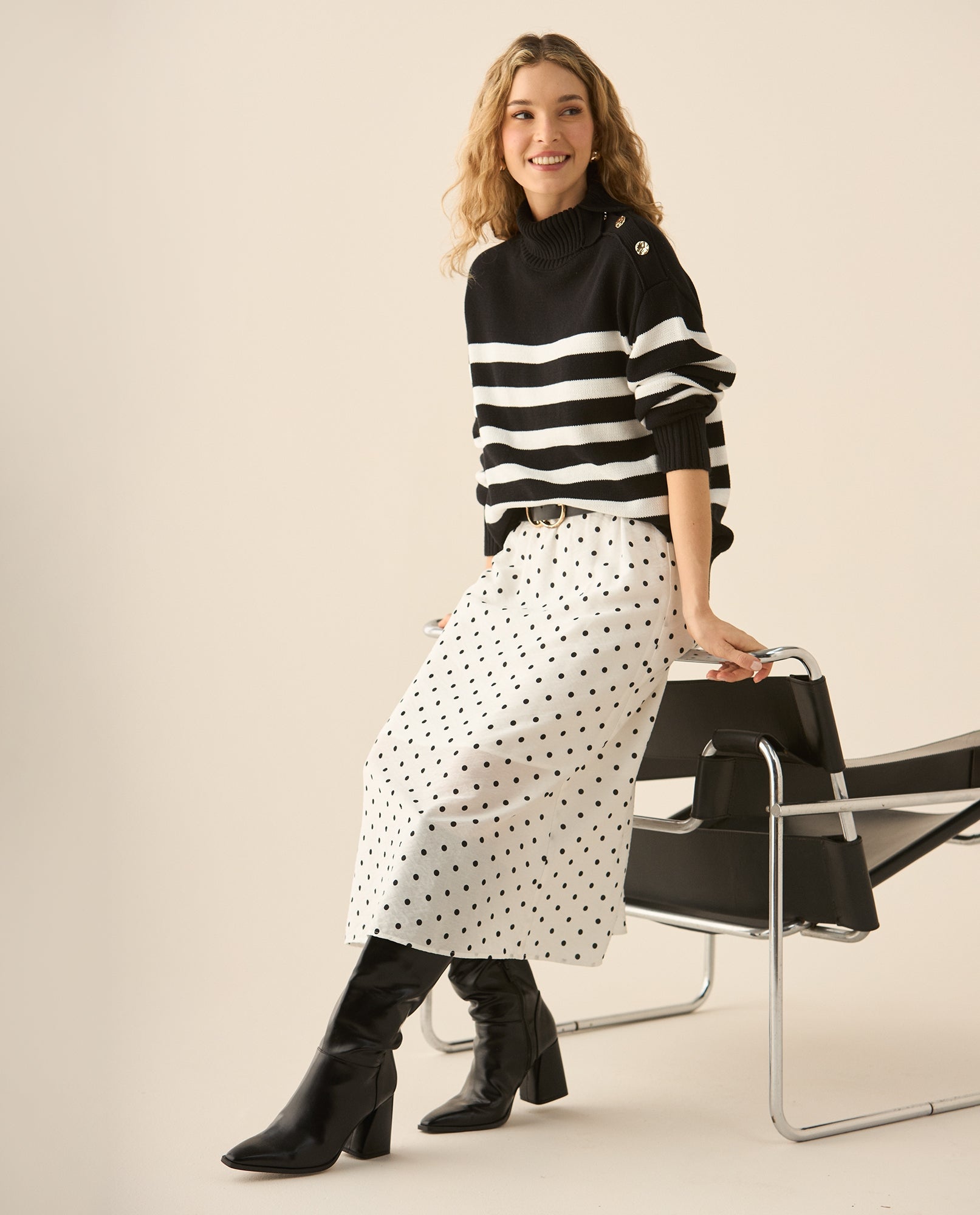 Falda midi de tela fluida para mujer - Blanco 34_443G003_BLA110601_0