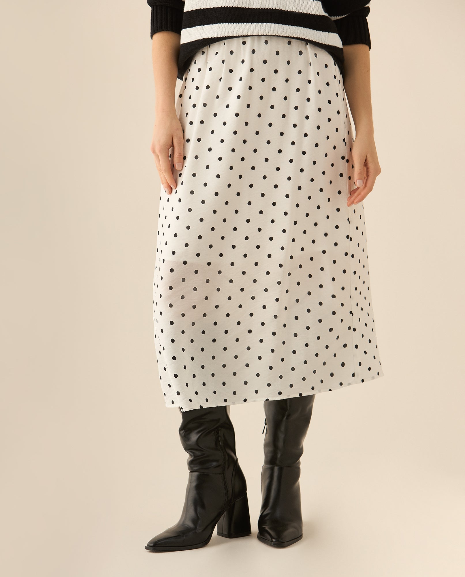 Falda midi de tela fluida para mujer - Blanco 34_443G003_BLA110601_4