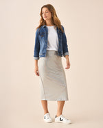 Falda midi con apliques brillantes para mujer - Gris
