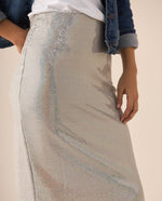 Falda midi con apliques brillantes para mujer - Gris