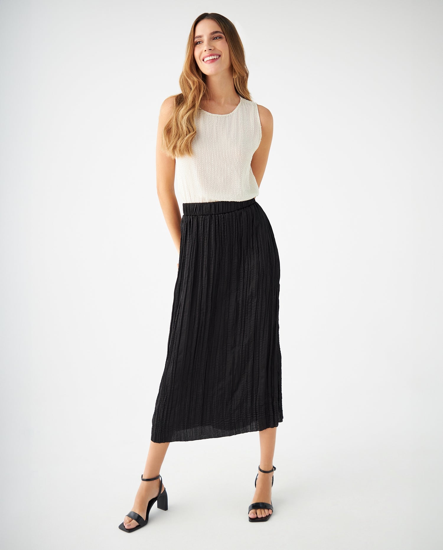 Falda con efecto corrugado para mujer - Negro
