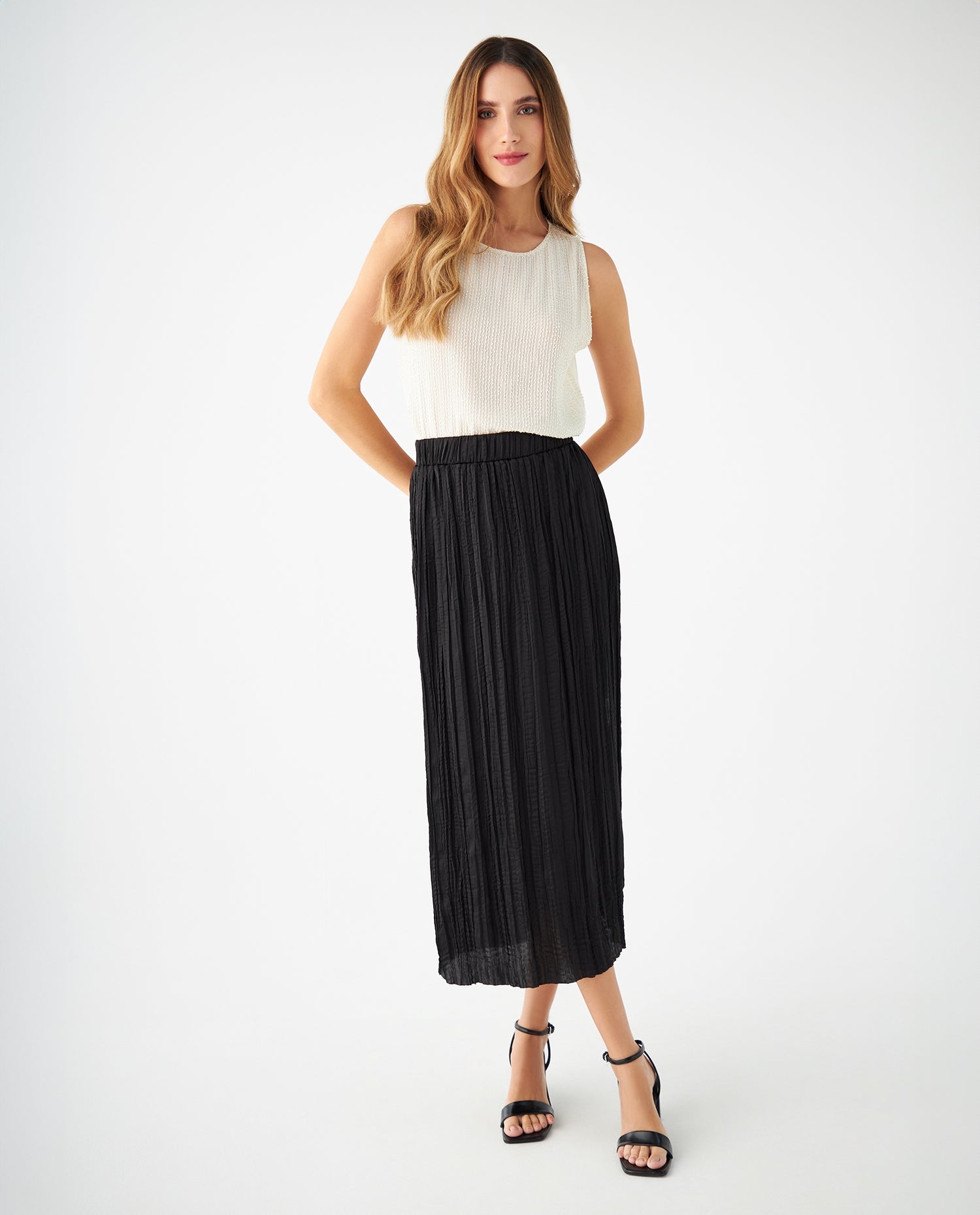 Falda con efecto corrugado para mujer - Negro