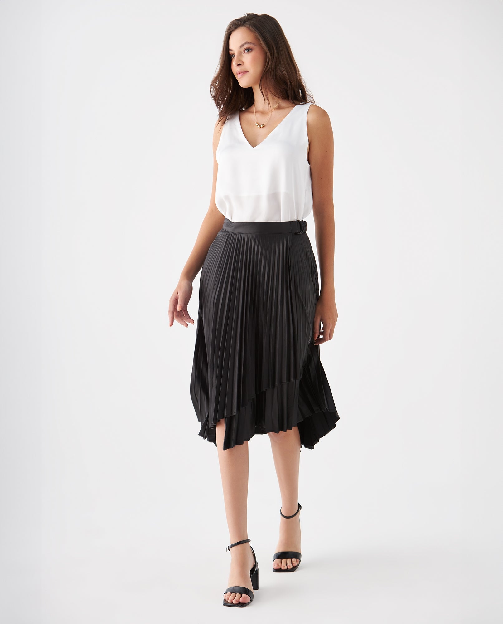 Falda plisada tipo cuero para mujer - Negro 34_449F202_NEG193909_0