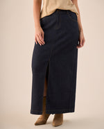 Falda Denim Larga Tiro Alto - Azul