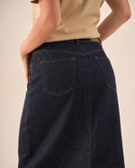 Falda Denim Larga Tiro Alto - Azul