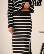 Falda Midi Tejida Rayas Negro y Blanco - Negro