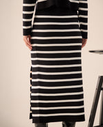 Falda Midi Tejida Rayas Negro y Blanco - Negro